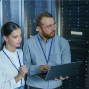 Technicians working in data center